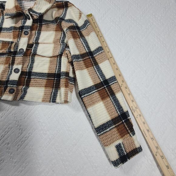 Lumberjane crop super soft Women's plaid textured flannel shacket Sz Small Fall - Picture 5 of 8
